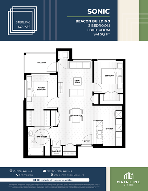 floor plan of the 2 bedroom loft apartment